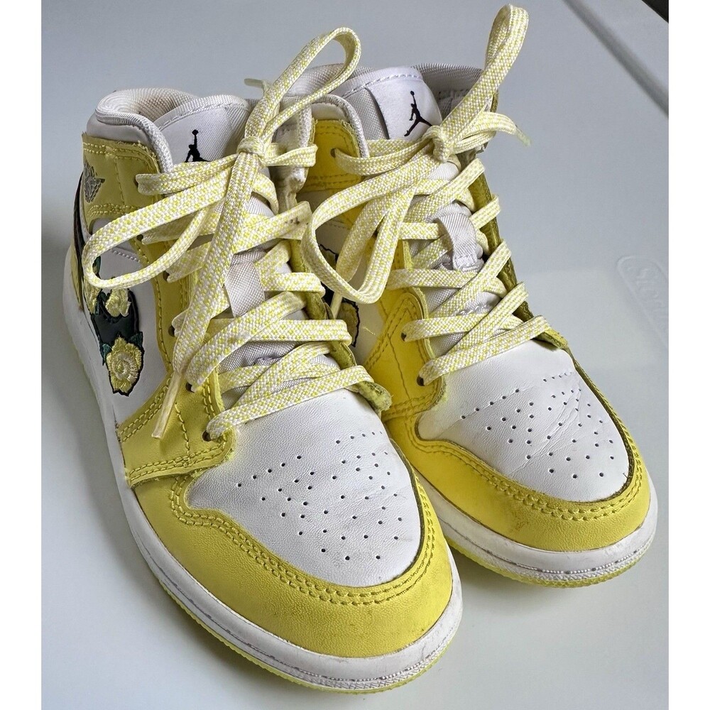 Nike Air Jordan 1 Mid Floral Swoosh Yellow White Toddler 11C Kids Shoes